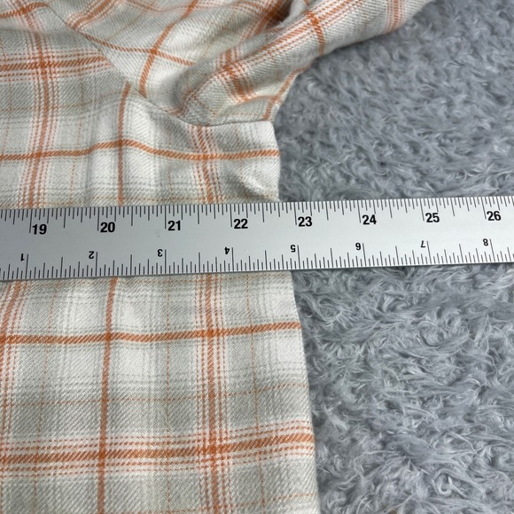 Loft Womens Plaid Smocked Neck Blouse Orange Grey Long Sleeve Top Large - Picture 5 of 9